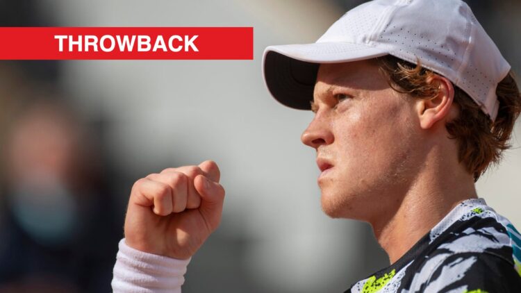 Jannik Sinner celebrates at the 2020 French Open, throwback label
