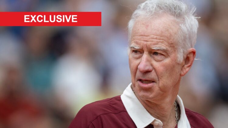 Image of John McEnroe reacting while playing alongside Kim Clijsters at the 2025 French Open