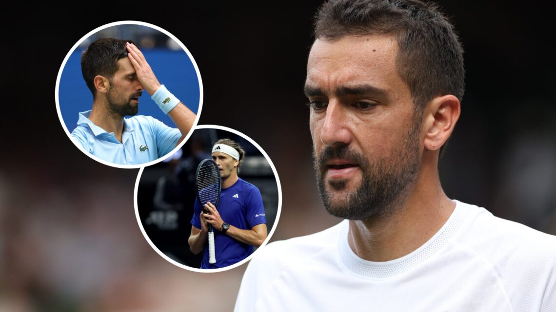 Main: Marin Cilic plays at Wimbledon and Insets: Novak Djokovic (Top) and Alexander Zverev (Bottom)
