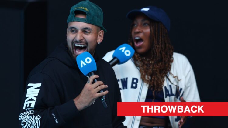 Nick Kyrgios interviews Coco Gauff before the 2024 Australian Open, throwback label