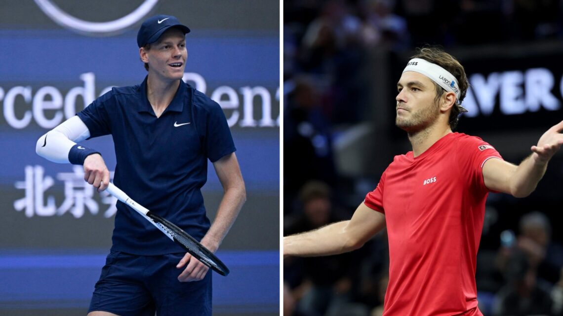 Left: Jannik Sinner at the China Open and Right: Taylor Fritz at the Laver Cup