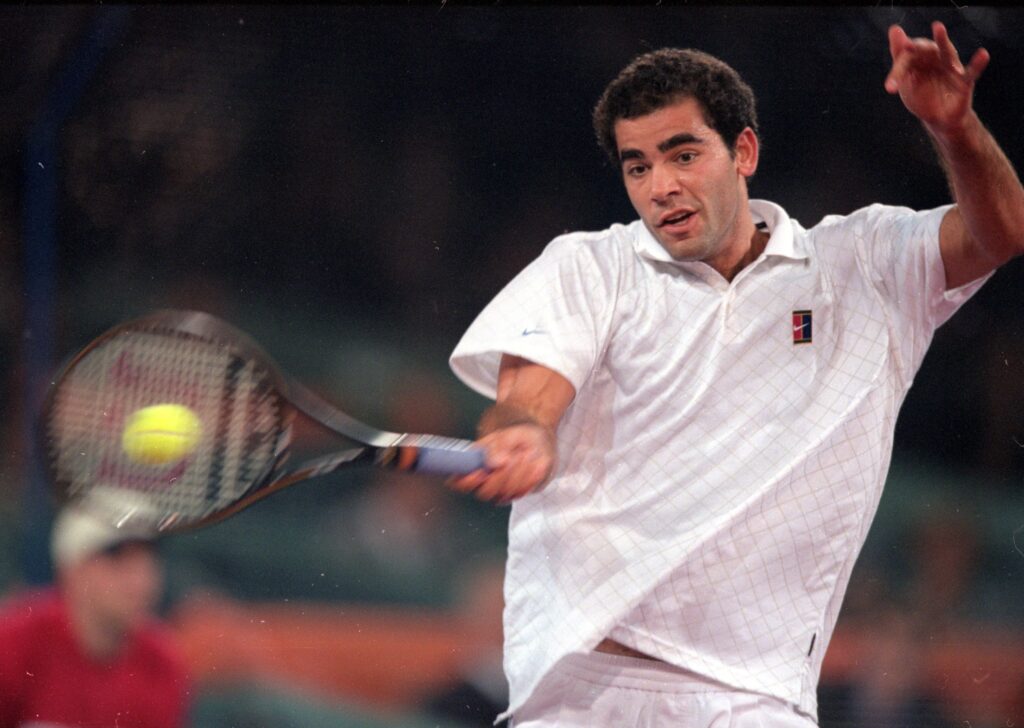 Pete Sampras hits a forehand at the 1999 ATP Finals