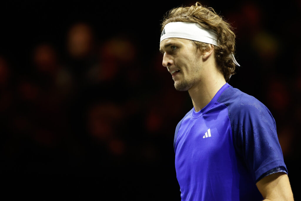 Alexander Zverev looks on during his match at the 2023 Rotterdam Open.