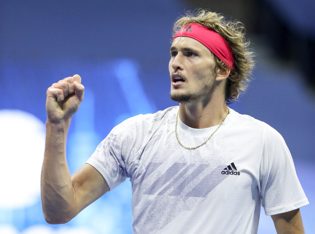 Alexander Zverev celebrates during the 2020 US Open final.