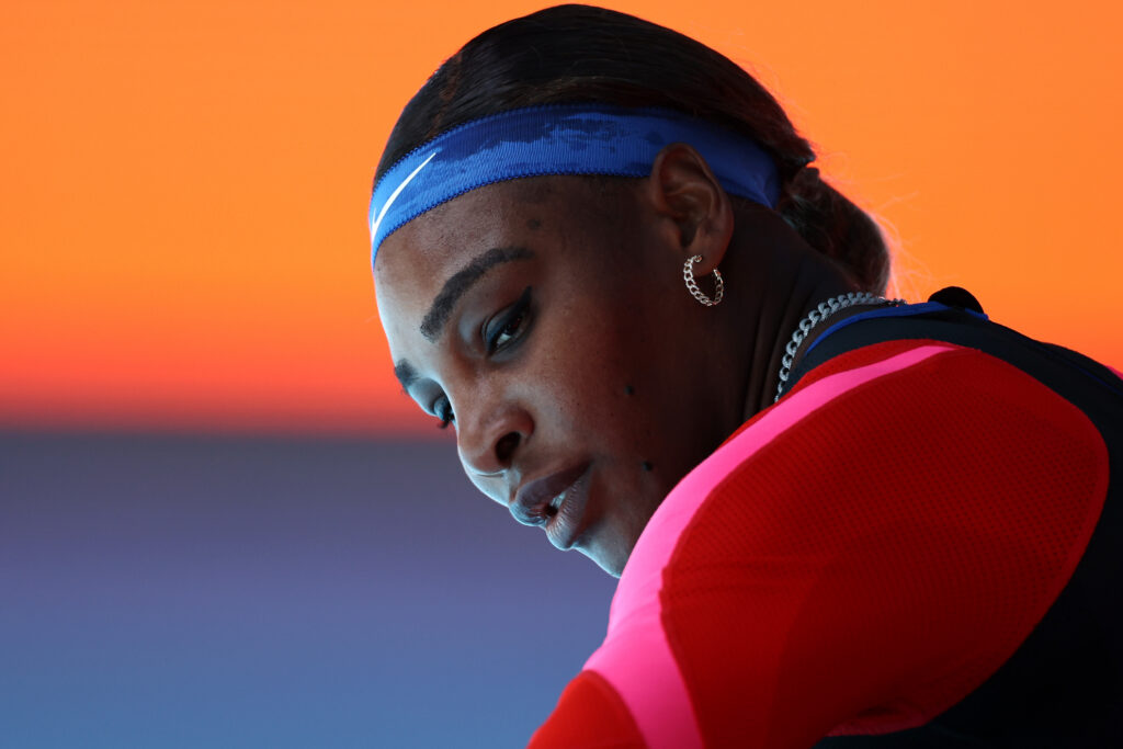 Serena Williams looks on during the 2021 Australian Open