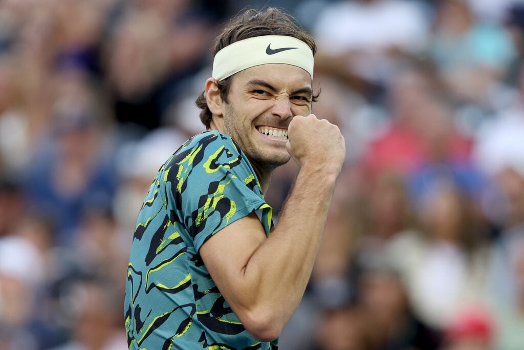 Taylor Fritz reacts during his win over Ben Shelton at Indian Wells in 2023