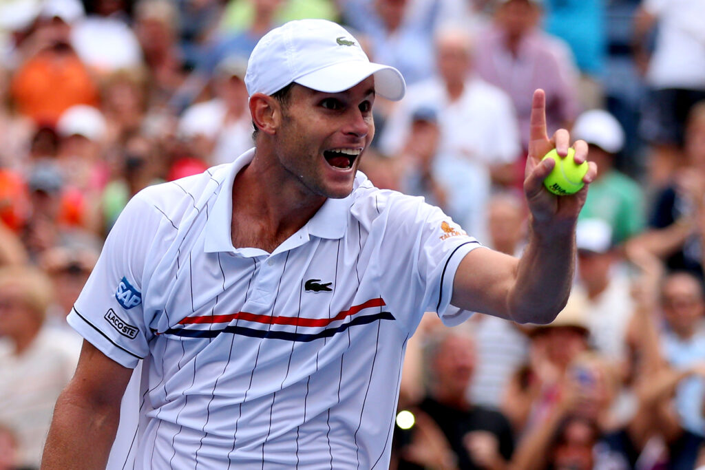 Andy Roddick celebrates his win over Fabio Fognini at the 2012 US Open