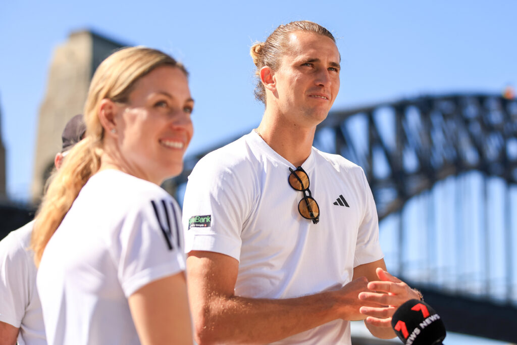 Angelique Kerber and Alexander Zverev during a media opportunity prior to the 2024 United Cup.