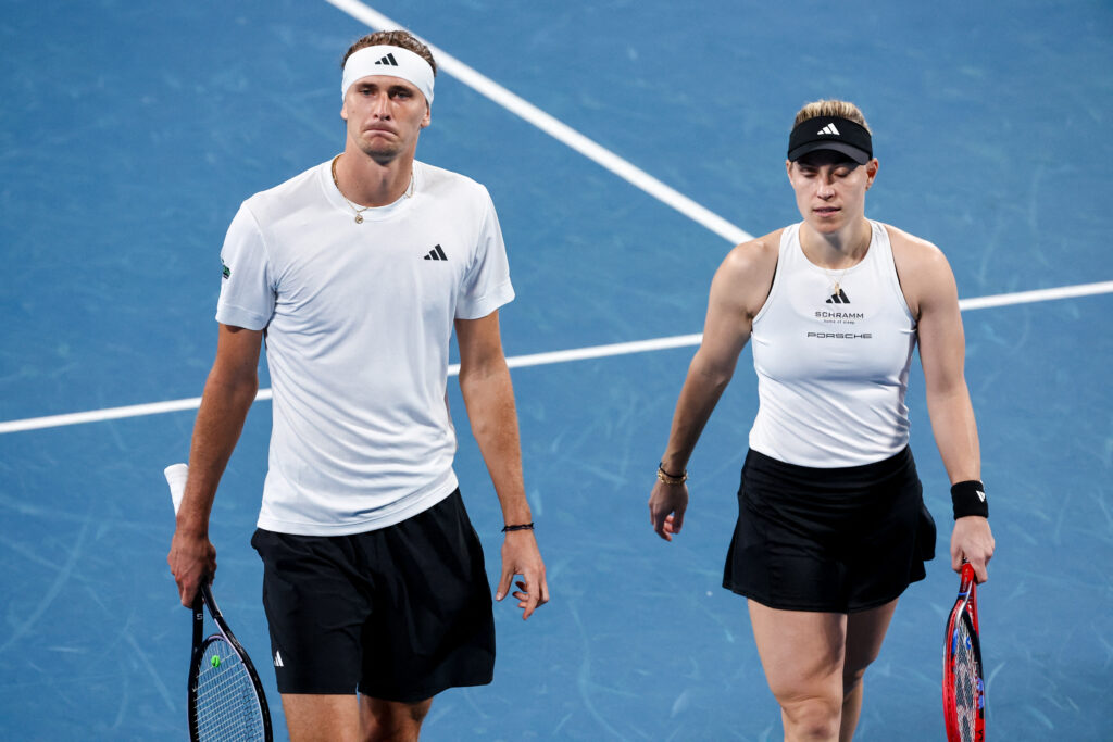 Alexander Zverev and Angelique Kerber playing doubles together at the 2025 United Cup.
