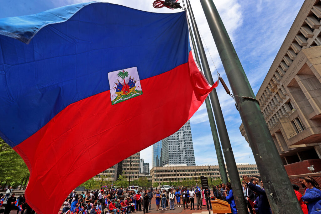 The Haitian flag raised in Boston, Massachusetts.