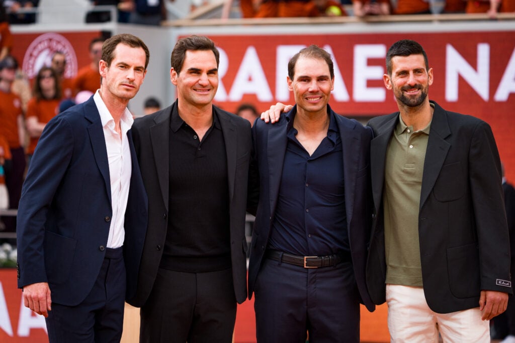 Andy Murray, Roger Federer, Rafael Nadal and Novak Djokovic pose for a photo