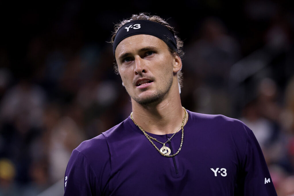 Alexander Zverev looking on during his second round match at the 2025 US Open.