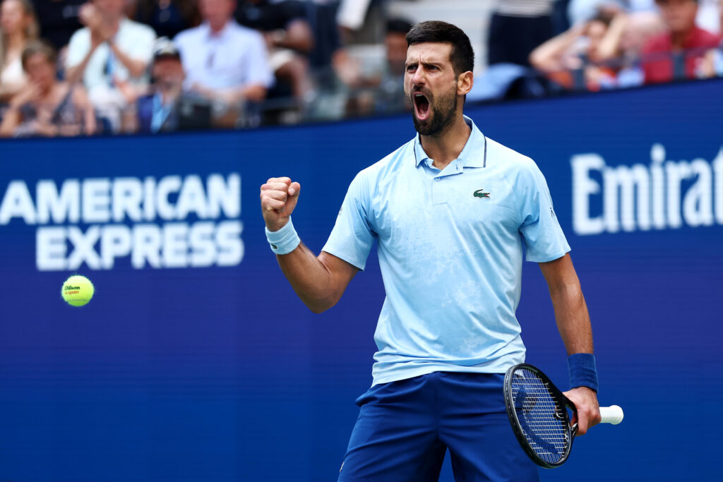 Novak Djokovic roars and pumps his fist