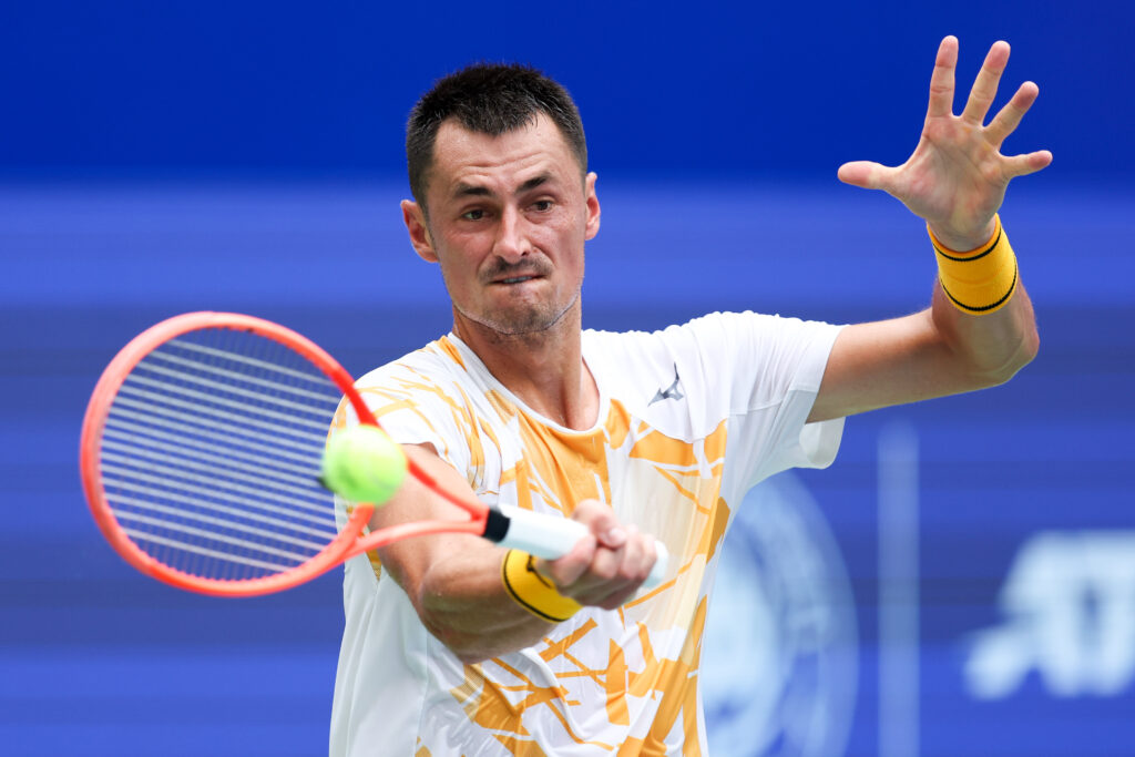 Bernard Tomic hits a forehand at the 2025 Chengdu Open