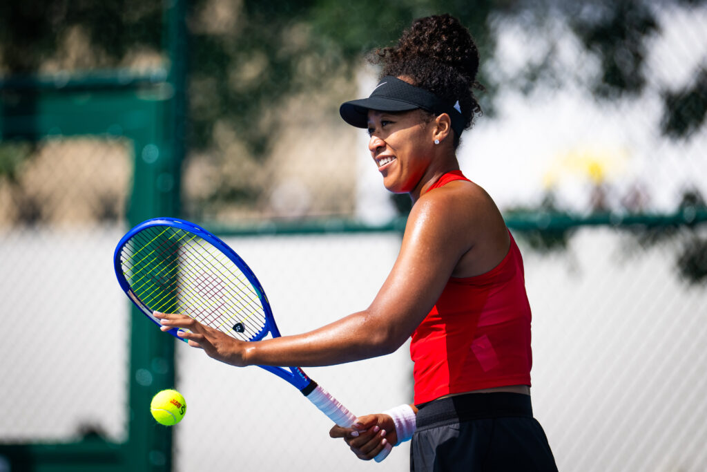 Naomi Osaka practicing at the 2025 China Open in Beijing.