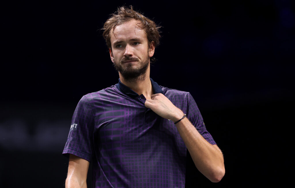 Daniil Medvedev looks on during his match against Jaume Munar at the 2025 Paris Masters.