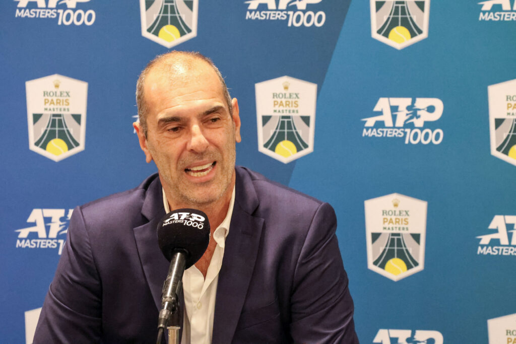 Cedric Pioline at a Paris Masters press conference.
