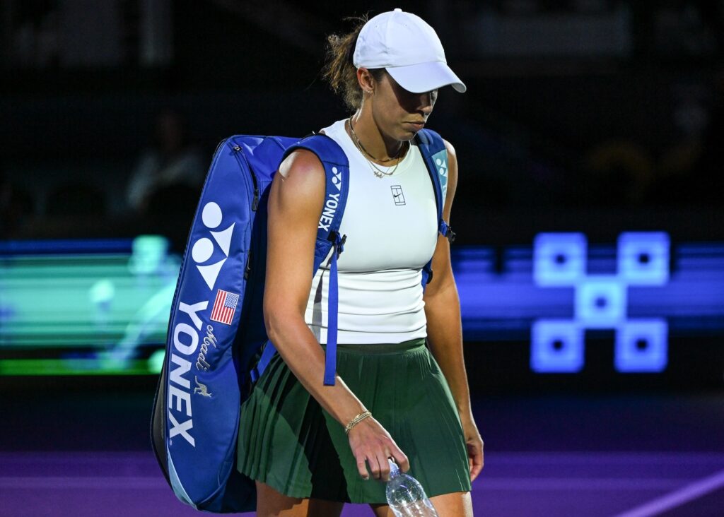 Madison Keys walks off court after losing to Amanda Anisimova at the 2025 WTA Finals in Riyadh.