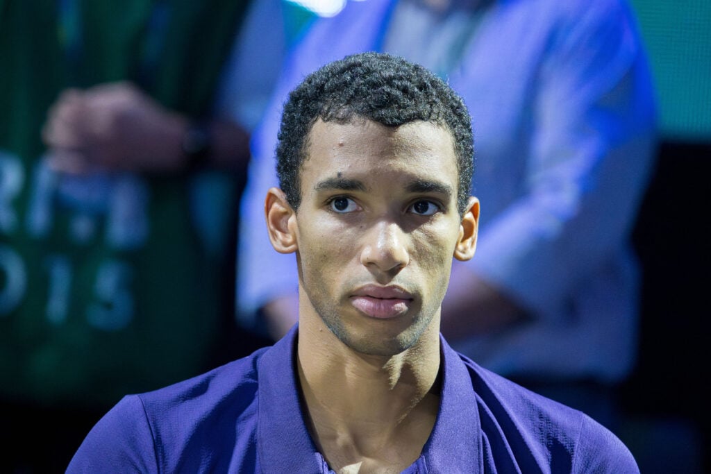 Felix Auger-Aliassime looks on after losing to Jannik Sinner in the final of the 2025 Paris Masters.