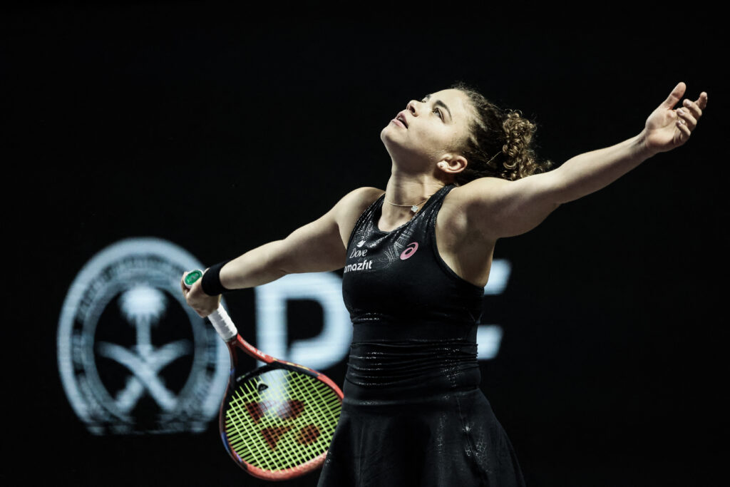 Jasmine Paolini reacts during her defeat to Coco Gauff at the 2025 WTA Finals