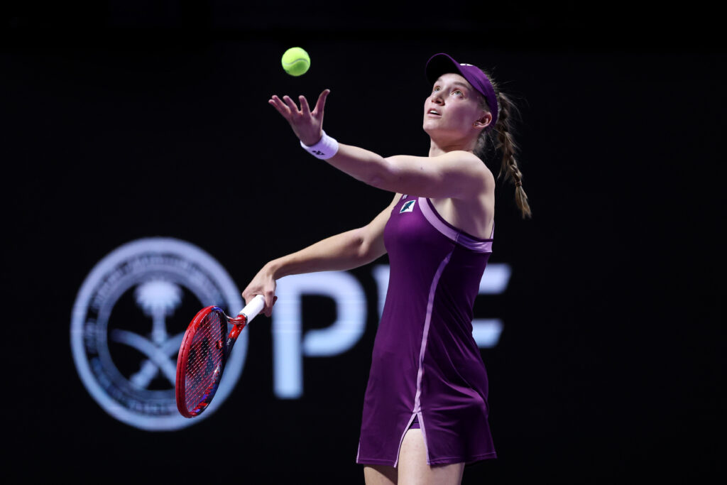 Elena Rybakina serving at the WTA Finals.