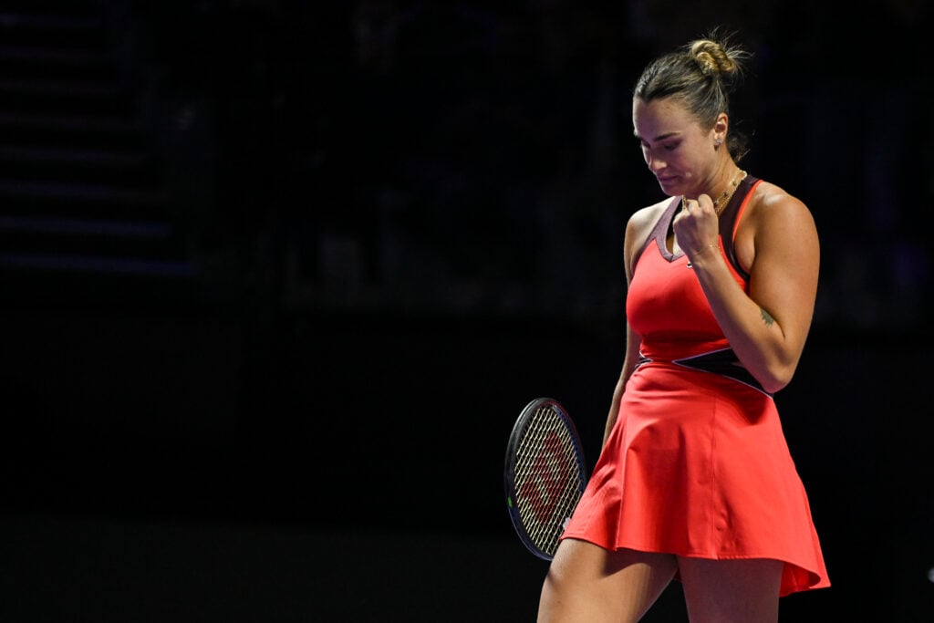 Aryna Sabalenka pumps her fist