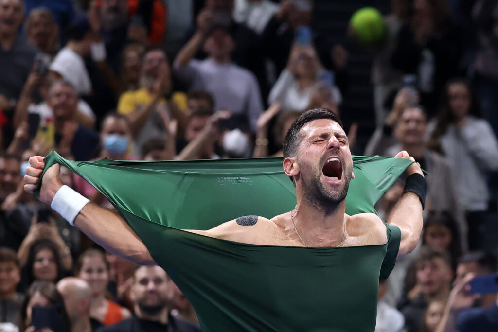 Novak Djokovic tears off his shirt