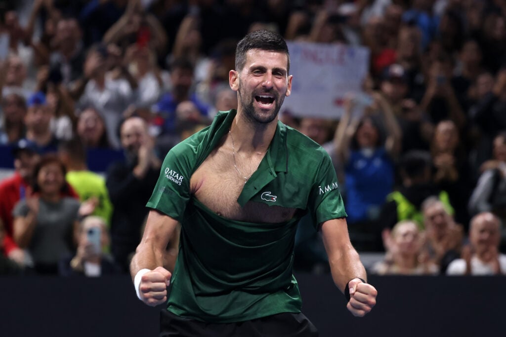 Novak Djokovic celebrates his win at the 2025 Hellenic Championship