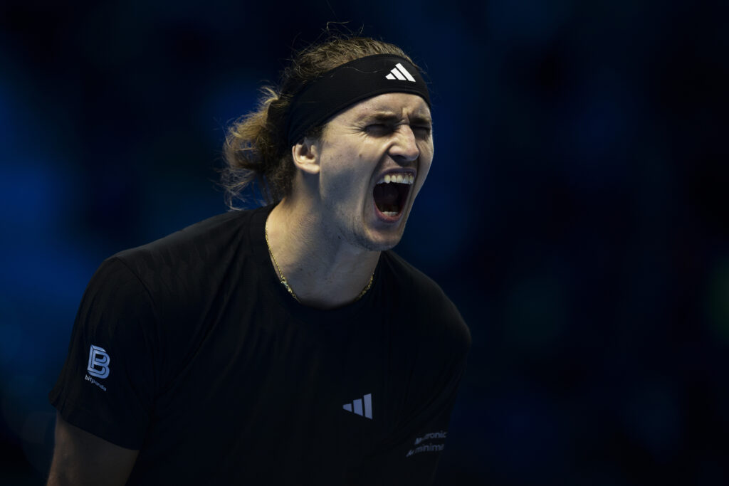 Alexander Zverev celebrates his win over Ben Shelton at the 2025 ATP Finals