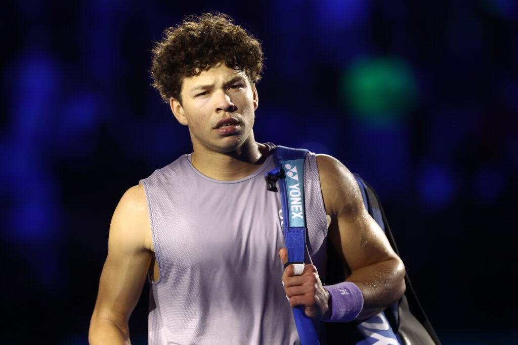 Ben Shelton appears dejected as he walks off the court after losing to Alexander Zverev at the 2025 ATP Finals in Turin.