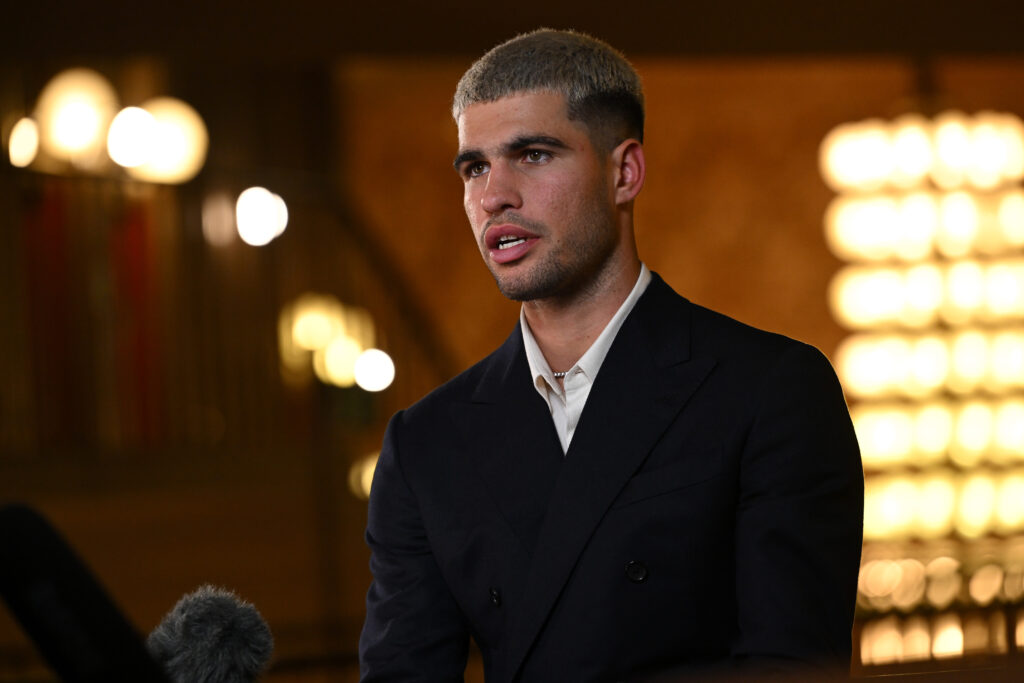 Carlos Alcaraz attends media day ahead of the 2025 ATP Finals