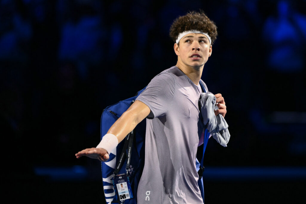 Ben Shelton leaves the court after losing to Jannik Sinner at the 2025 ATP Finals