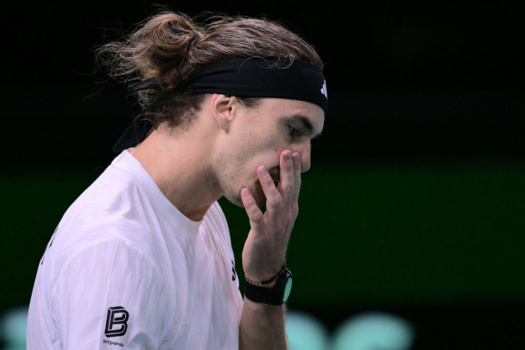Alexander Zverev reacts during his win over Jaume Munar at the 2025 Davis Cup