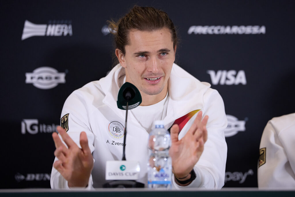 Alexander Zverev speaks during a press conference ahead of the 2025 Davis Cup Finals