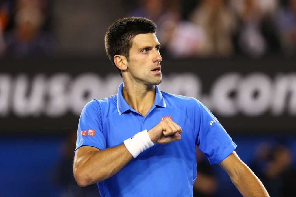 Novak Djokovic celebrates his win against Andy Murray in the 2015 Australian Open final
