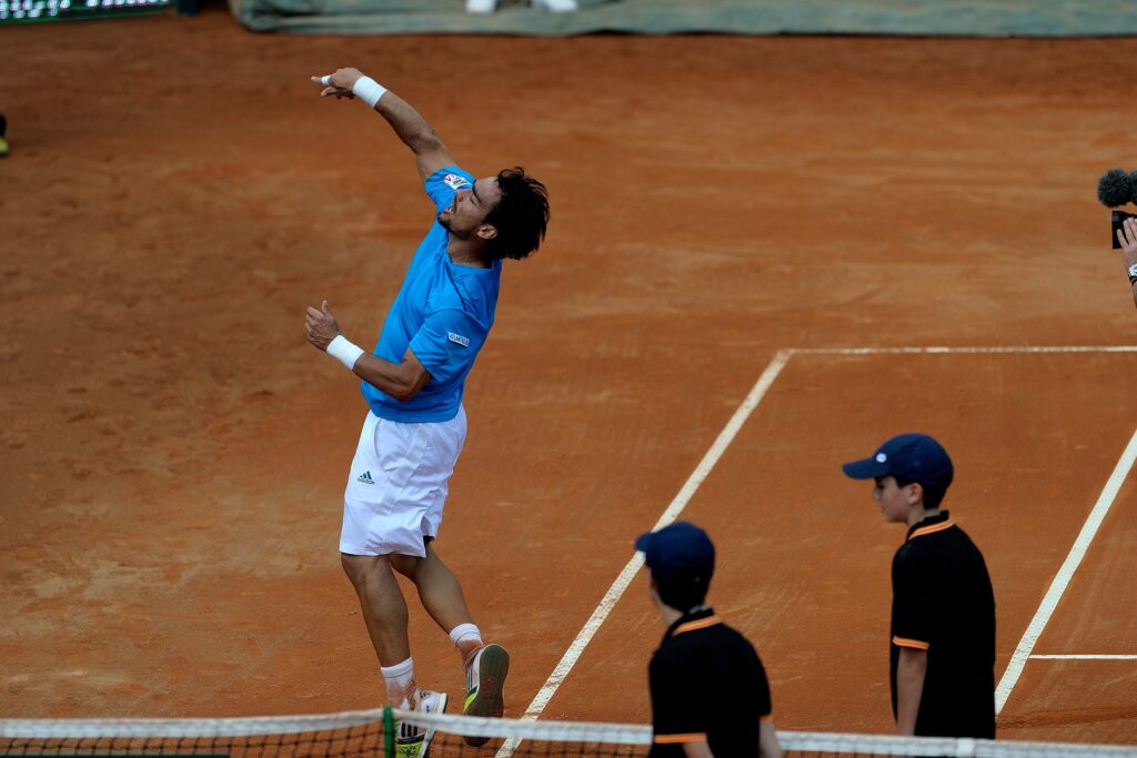 Fabio Fognini celebrates his win over Andy Murray at the 2014 Davis Cup