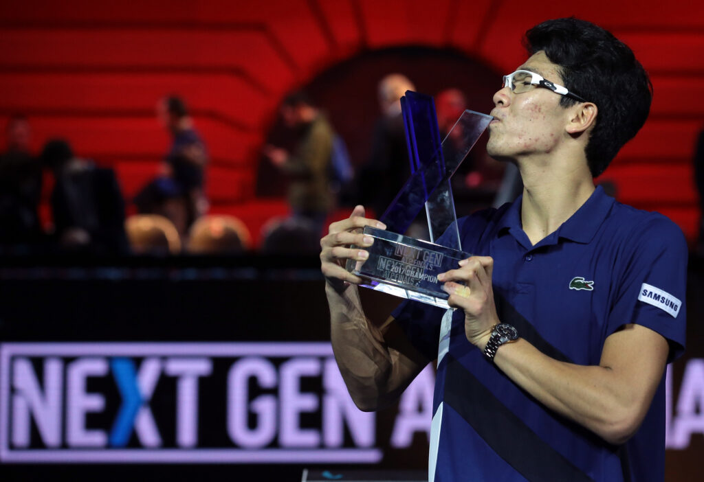Hyeon Chung celebrates after winning the 2017 Next Gen ATP Finals