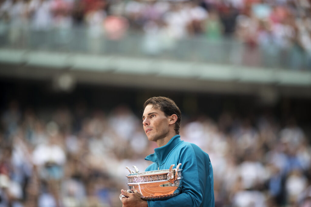 Rafael Nadal holds the French Open trophy