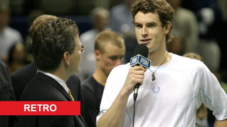 Image of Andy Murray speaking to the media after winning the 2006 SAP Open