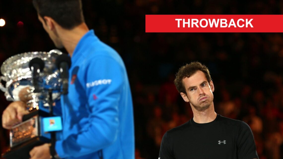 Image of Andy Murray looking at Novak Djokovic after losing the 2015 Australian Open final