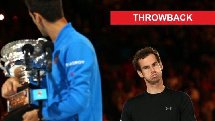Image of Andy Murray looking at Novak Djokovic after losing the 2015 Australian Open final