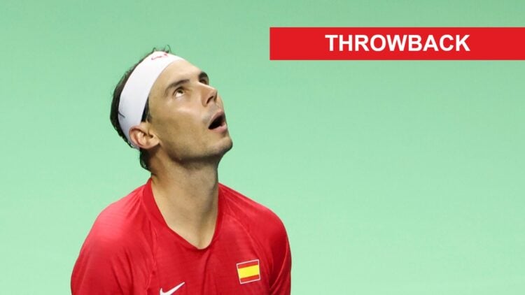 Image of Rafael Nadal looking up during the final match of his career at the 2024 Davis Cup Finals