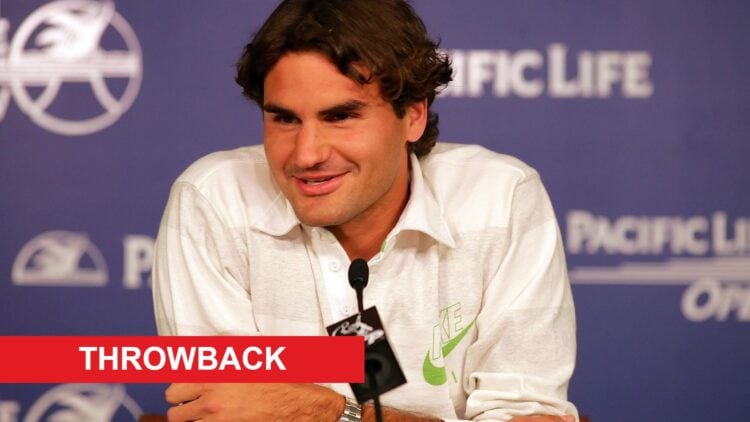 Image of Roger Federer speaking to the media at Indian Wells in 2007