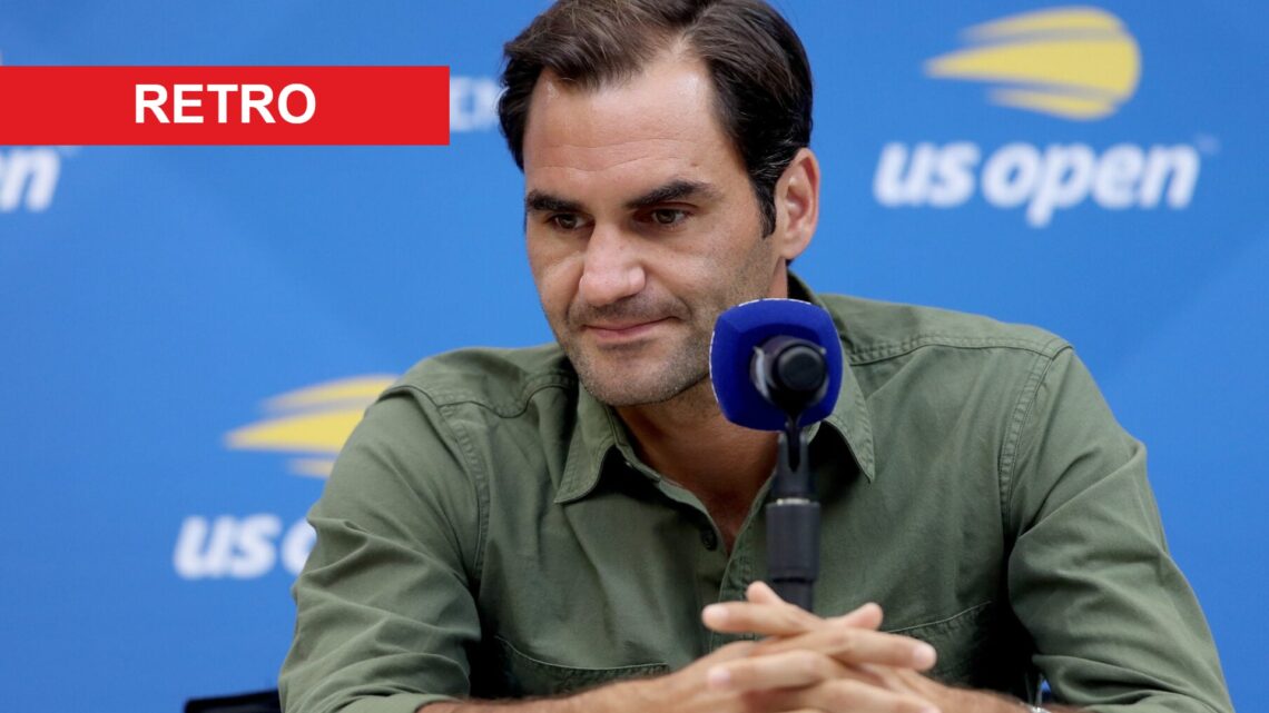 Image of Roger Federer fielding questions during a press conference at the 2019 US Open
