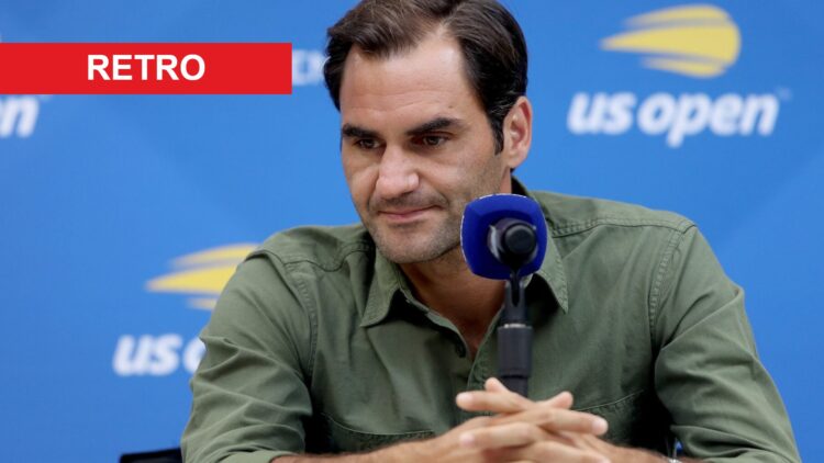 Image of Roger Federer fielding questions during a press conference at the 2019 US Open