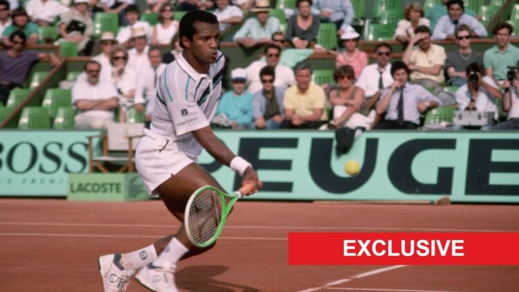 Image of Ronald Agenor hitting a shot at the 1988 French Open