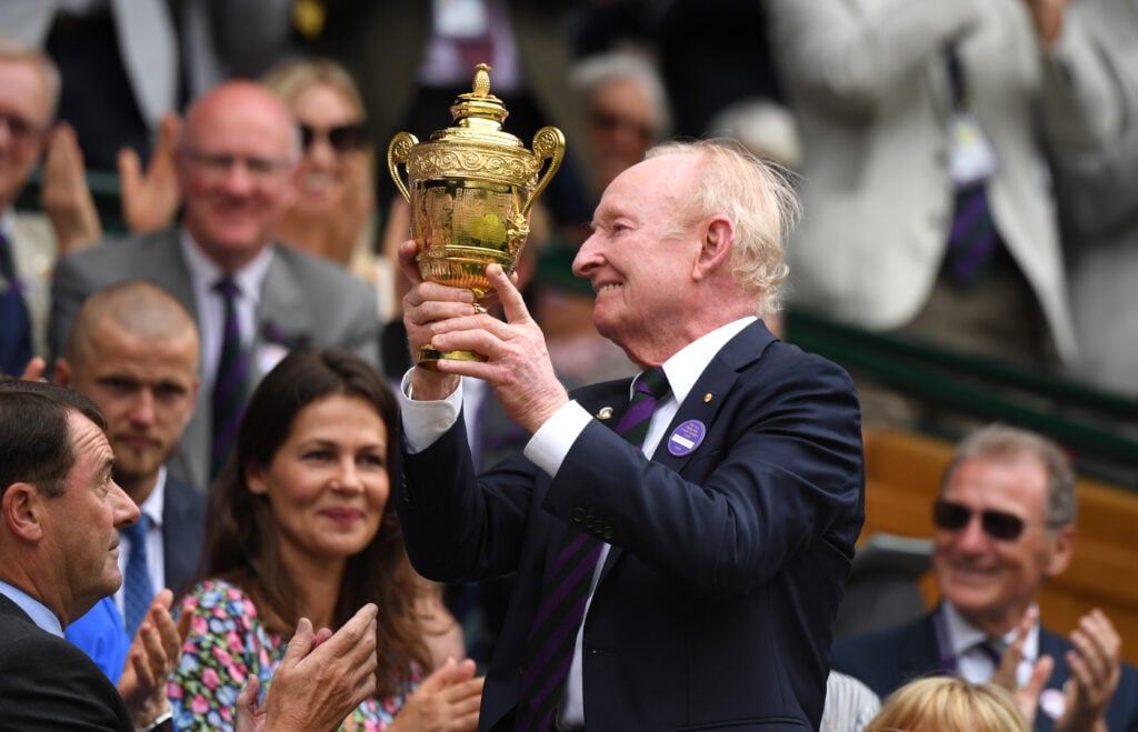 Rod Laver pictured with the Wimbledon trophy in 2009