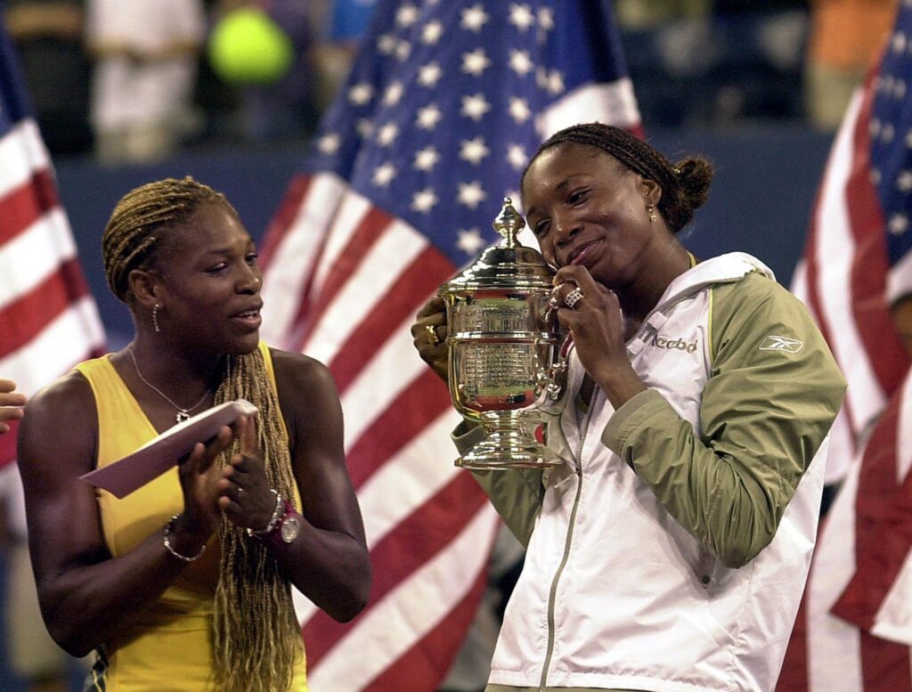 Venus Williams celebrates after winning the 2001 US Open