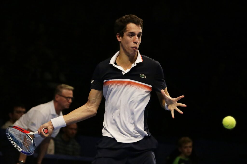 Tristian Lamasine hits a forehand at the Caen Open in 2019.