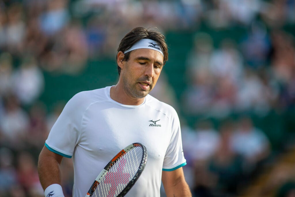 Marcos Baghdatis during his match against Matteo Berrettini at Wimbledon in 2019.
